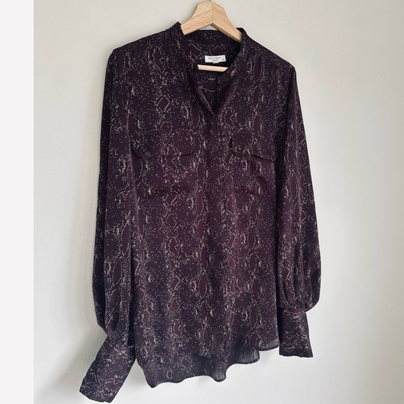 Equipment Helaine Snake-print Satin Blouse in Merlot Red - Picture 5 of 11